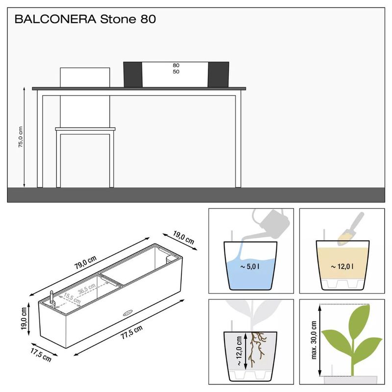 Balconera Stone 80 'Sand Beige', Lechuza Balkongkasse